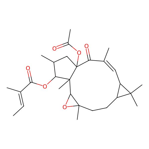2D Structure of [(1R,2S,4S,7S,9R,10E,13R,15S,16S)-13-acetyloxy-1,4,8,8,11,15-hexamethyl-12-oxo-3-oxatetracyclo[11.3.0.02,4.07,9]hexadec-10-en-16-yl] (E)-2-methylbut-2-enoate