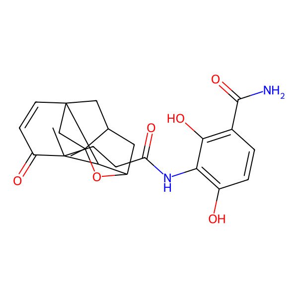 2D Structure of 3-[3-(5,9-Dimethyl-4-oxo-8-oxatetracyclo[7.2.1.17,10.01,6]tridec-2-en-5-yl)propanoylamino]-2,4-dihydroxybenzamide