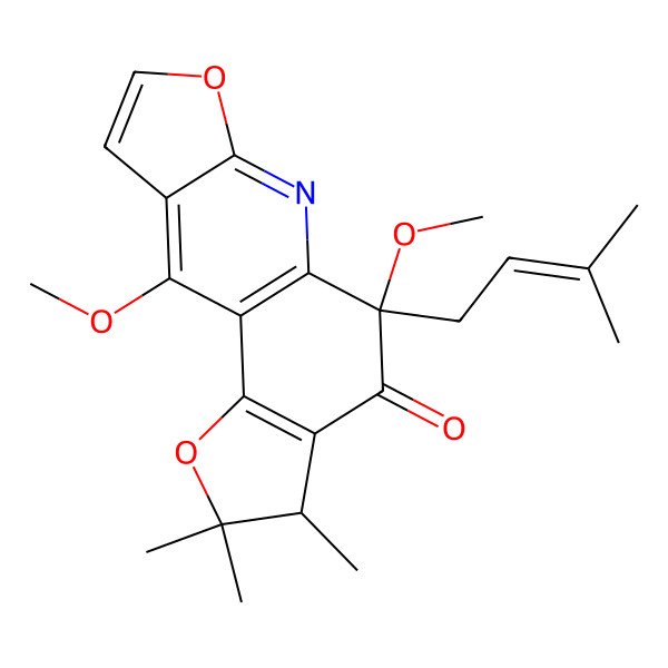 2D Structure of 8,16-Dimethoxy-4,4,5-trimethyl-8-(3-methylbut-2-enyl)-3,12-dioxa-10-azatetracyclo[7.7.0.02,6.011,15]hexadeca-1(9),2(6),10,13,15-pentaen-7-one