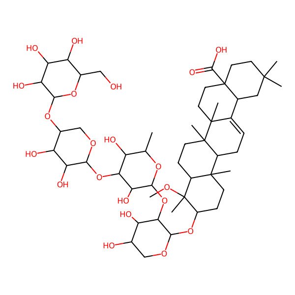 2D Structure of 10-[3-[4-[3,4-Dihydroxy-5-[3,4,5-trihydroxy-6-(hydroxymethyl)oxan-2-yl]oxyoxan-2-yl]oxy-3,5-dihydroxy-6-methyloxan-2-yl]oxy-4,5-dihydroxyoxan-2-yl]oxy-9-methoxy-2,2,6a,6b,9,12a-hexamethyl-1,3,4,5,6,6a,7,8,8a,10,11,12,13,14b-tetradecahydropicene-4a-carboxylic acid