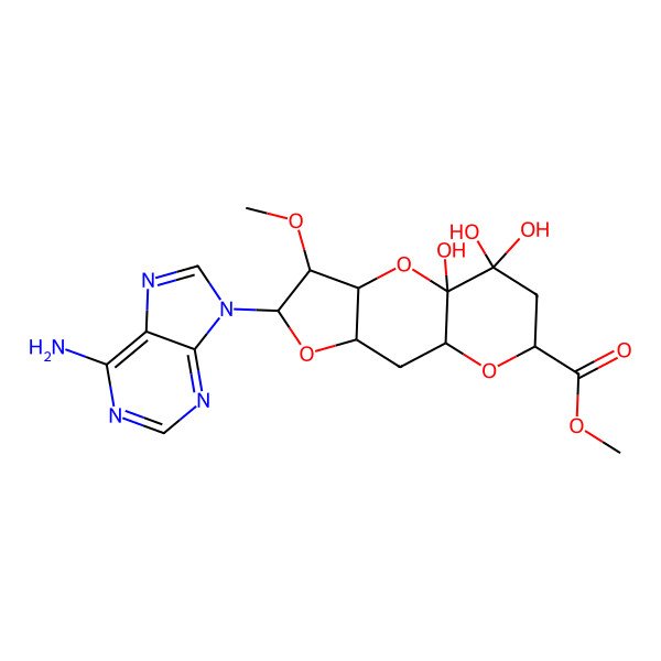 2D Structure of Methyl 5-(6-aminopurin-9-yl)-1,13,13-trihydroxy-4-methoxy-2,6,10-trioxatricyclo[7.4.0.03,7]tridecane-11-carboxylate