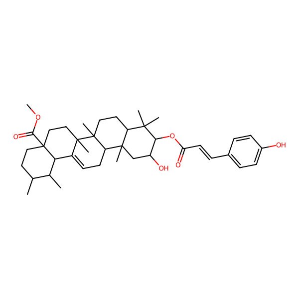 2D Structure of methyl 11-hydroxy-10-[3-(4-hydroxyphenyl)prop-2-enoyloxy]-1,2,6a,6b,9,9,12a-heptamethyl-2,3,4,5,6,6a,7,8,8a,10,11,12,13,14b-tetradecahydro-1H-picene-4a-carboxylate