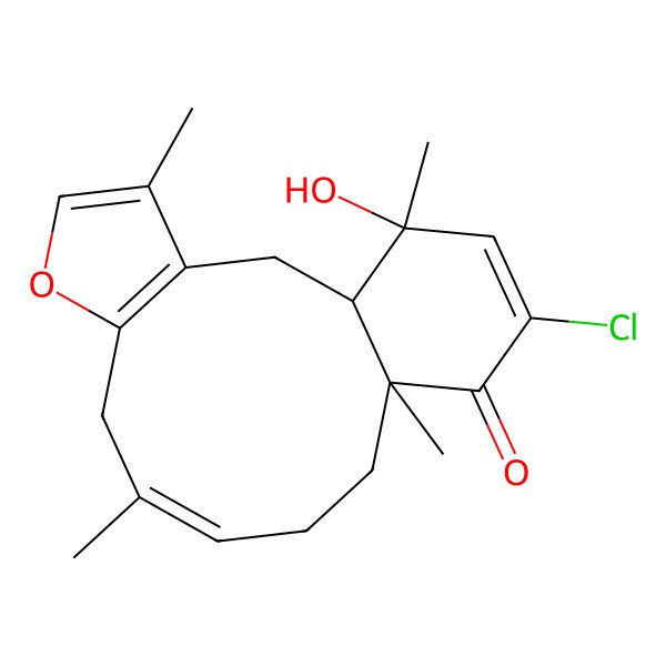 2D Structure of 15-Chloro-17-hydroxy-4,9,13,17-tetramethyl-6-oxatricyclo[11.4.0.03,7]heptadeca-3(7),4,9,15-tetraen-14-one