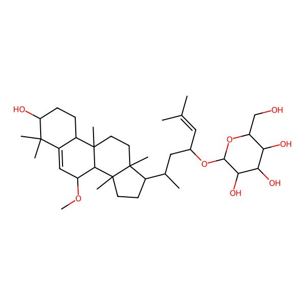 2D Structure of 2-[6-(3-hydroxy-7-methoxy-4,4,9,13,14-pentamethyl-2,3,7,8,10,11,12,15,16,17-decahydro-1H-cyclopenta[a]phenanthren-17-yl)-2-methylhept-2-en-4-yl]oxy-6-(hydroxymethyl)oxane-3,4,5-triol
