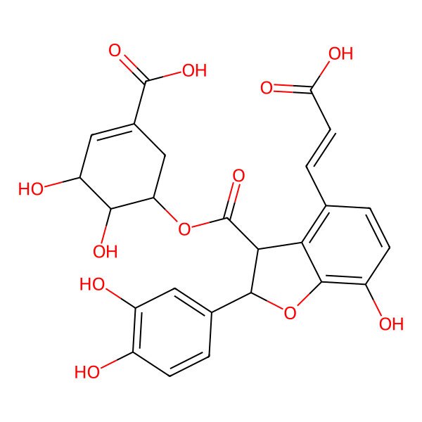 2D Structure of 5-[4-(2-Carboxyethenyl)-2-(3,4-dihydroxyphenyl)-7-hydroxy-2,3-dihydro-1-benzofuran-3-carbonyl]oxy-3,4-dihydroxycyclohexene-1-carboxylic acid