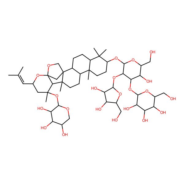 2D Structure of 2-[5-[3,4-Dihydroxy-5-(hydroxymethyl)oxolan-2-yl]oxy-3-hydroxy-2-(hydroxymethyl)-6-[[6,6,10,14,16-pentamethyl-18-(2-methylprop-1-enyl)-16-(3,4,5-trihydroxyoxan-2-yl)oxy-19,21-dioxahexacyclo[18.2.1.01,14.02,11.05,10.015,20]tricosan-7-yl]oxy]oxan-4-yl]oxy-6-(hydroxymethyl)oxane-3,4,5-triol