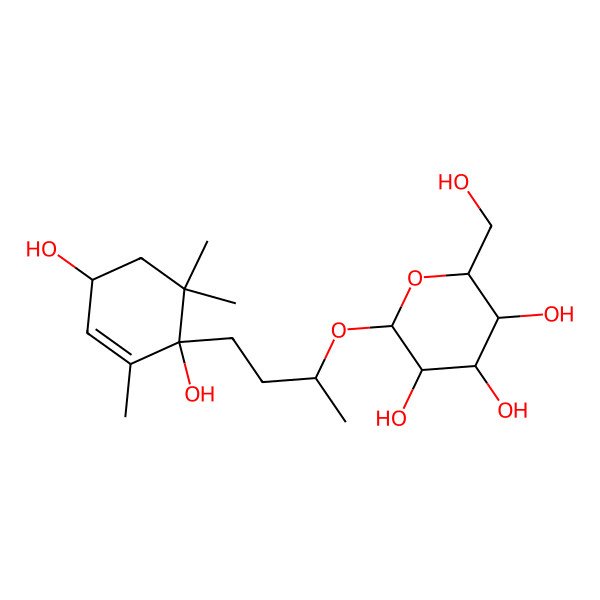 2D Structure of (2S,3R,4S,5S,6R)-2-[(2R)-4-[(1S,4S)-1,4-dihydroxy-2,6,6-trimethylcyclohex-2-en-1-yl]butan-2-yl]oxy-6-(hydroxymethyl)oxane-3,4,5-triol