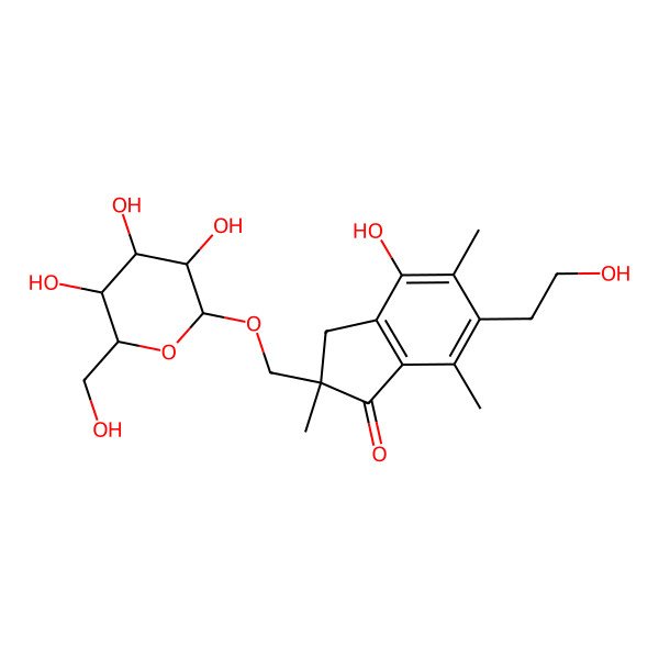 2D Structure of (2S)-4-hydroxy-6-(2-hydroxyethyl)-2,5,7-trimethyl-2-[[(2R,3R,4S,5S,6R)-3,4,5-trihydroxy-6-(hydroxymethyl)oxan-2-yl]oxymethyl]-3H-inden-1-one