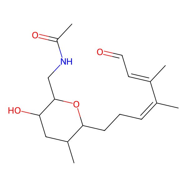 2D Structure of N-[[(2S,3R,5R,6R)-6-[(3E,5E)-4,5-dimethyl-7-oxohepta-3,5-dienyl]-3-hydroxy-5-methyloxan-2-yl]methyl]acetamide