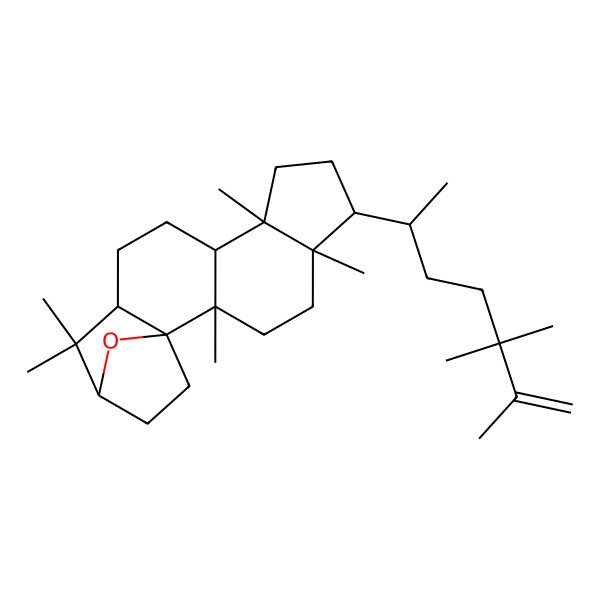 2D Structure of 2,5,9,14,14-Pentamethyl-6-(5,5,6-trimethylhept-6-en-2-yl)-18-oxapentacyclo[13.2.1.01,13.02,10.05,9]octadecane