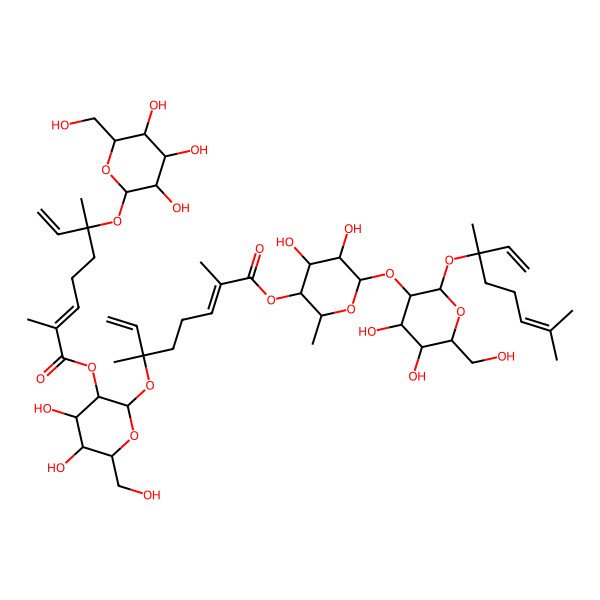 2D Structure of [6-[2-(3,7-Dimethylocta-1,6-dien-3-yloxy)-4,5-dihydroxy-6-(hydroxymethyl)oxan-3-yl]oxy-4,5-dihydroxy-2-methyloxan-3-yl] 6-[3-[2,6-dimethyl-6-[3,4,5-trihydroxy-6-(hydroxymethyl)oxan-2-yl]oxyocta-2,7-dienoyl]oxy-4,5-dihydroxy-6-(hydroxymethyl)oxan-2-yl]oxy-2,6-dimethylocta-2,7-dienoate