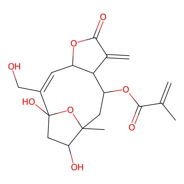 2D Structure of [1,12-Dihydroxy-2-(hydroxymethyl)-11-methyl-7-methylidene-6-oxo-5,14-dioxatricyclo[9.2.1.04,8]tetradec-2-en-9-yl] 2-methylprop-2-enoate