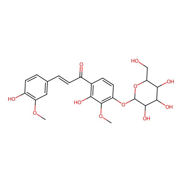 2D Structure of (E)-3-(4-hydroxy-3-methoxyphenyl)-1-[2-hydroxy-3-methoxy-4-[(2S,3R,4S,5S,6S)-3,4,5-trihydroxy-6-(hydroxymethyl)oxan-2-yl]oxyphenyl]prop-2-en-1-one