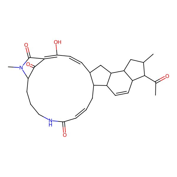 2D Structure of 11-Acetyl-2-hydroxy-10,26-dimethyl-21,26-diazapentacyclo[23.2.1.05,16.07,15.08,12]octacosa-1,3,13,18-tetraene-20,27,28-trione