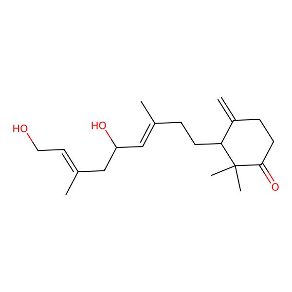 2D Structure of (3S)-3-[(3E,5R,7E)-5,9-dihydroxy-3,7-dimethylnona-3,7-dienyl]-2,2-dimethyl-4-methylidenecyclohexan-1-one
