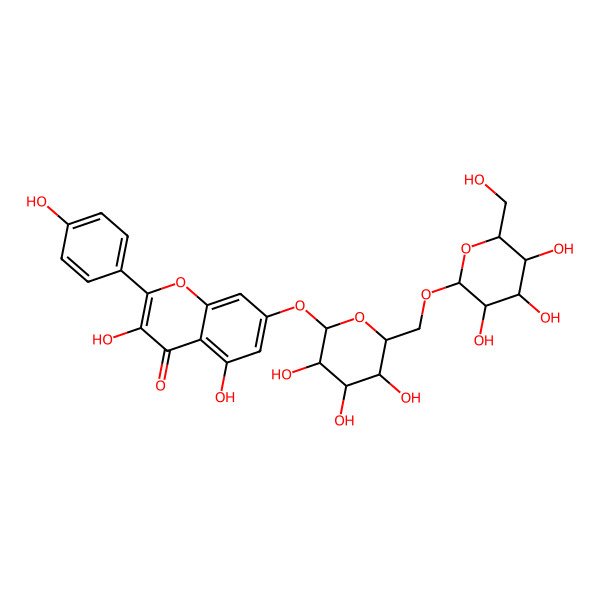 2D Structure of 3,5-dihydroxy-2-(4-hydroxyphenyl)-7-[(3R,4S,5S,6R)-3,4,5-trihydroxy-6-[[(3R,4S,5S,6R)-3,4,5-trihydroxy-6-(hydroxymethyl)oxan-2-yl]oxymethyl]oxan-2-yl]oxychromen-4-one