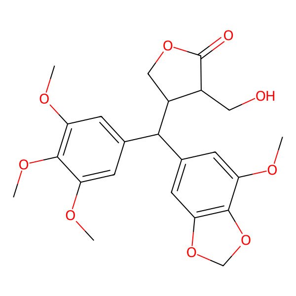 2D Structure of (3S,4S)-3-(hydroxymethyl)-4-[(7-methoxy-1,3-benzodioxol-5-yl)-(3,4,5-trimethoxyphenyl)methyl]oxolan-2-one