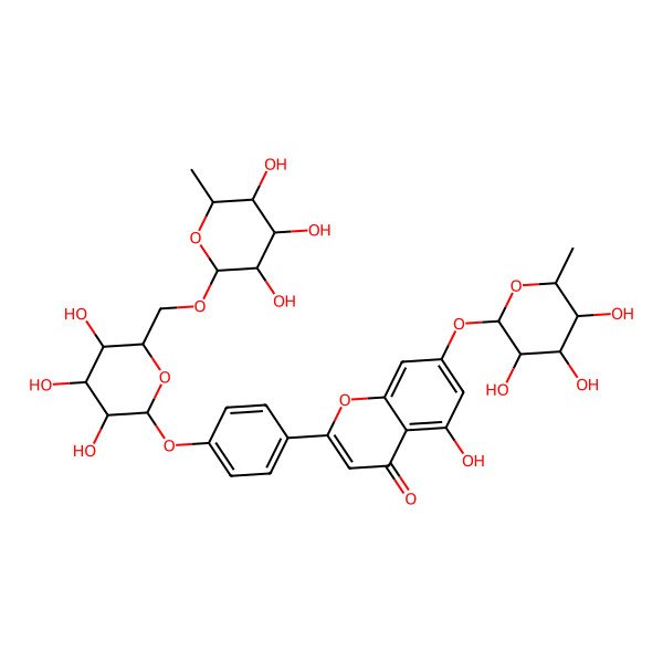 2D Structure of 5-Hydroxy-7-(3,4,5-trihydroxy-6-methyloxan-2-yl)oxy-2-[4-[3,4,5-trihydroxy-6-[(3,4,5-trihydroxy-6-methyloxan-2-yl)oxymethyl]oxan-2-yl]oxyphenyl]chromen-4-one