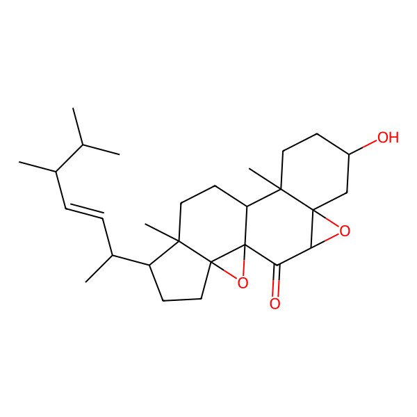 2D Structure of (1R,3R,5R,7S,10R,11R,14R,15R,18S)-15-[(E,2R,5R)-5,6-dimethylhept-3-en-2-yl]-7-hydroxy-10,14-dimethyl-4,19-dioxahexacyclo[9.8.0.01,18.03,5.05,10.014,18]nonadecan-2-one
