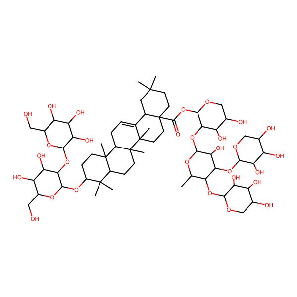 2D Structure of [(2S,3R,4S,5S)-4,5-dihydroxy-3-[(2S,3R,4S,5S,6S)-3-hydroxy-6-methyl-4,5-bis[[(2S,3R,4S,5R)-3,4,5-trihydroxyoxan-2-yl]oxy]oxan-2-yl]oxyoxan-2-yl] (4aS,6aR,6aS,6bR,8aR,10S,12aR,14bS)-10-[(2R,3R,4S,5S,6R)-4,5-dihydroxy-6-(hydroxymethyl)-3-[(2S,3R,4S,5S,6R)-3,4,5-trihydroxy-6-(hydroxymethyl)oxan-2-yl]oxyoxan-2-yl]oxy-2,2,6a,6b,9,9,12a-heptamethyl-1,3,4,5,6,6a,7,8,8a,10,11,12,13,14b-tetradecahydropicene-4a-carboxylate