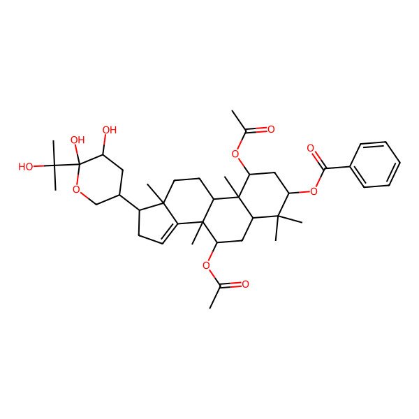 2D Structure of [1,7-diacetyloxy-17-[5,6-dihydroxy-6-(2-hydroxypropan-2-yl)oxan-3-yl]-4,4,8,10,13-pentamethyl-2,3,5,6,7,9,11,12,16,17-decahydro-1H-cyclopenta[a]phenanthren-3-yl] benzoate