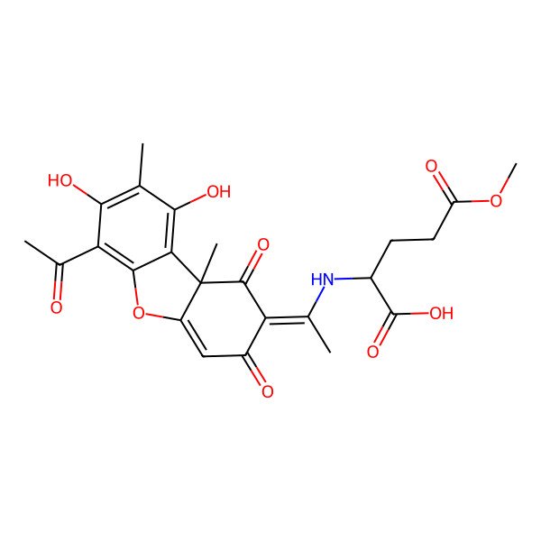 2D Structure of (2S)-2-[1-[(9bR)-6-acetyl-7,9-dihydroxy-8,9b-dimethyl-1,3-dioxodibenzofuran-2-ylidene]ethylamino]-5-methoxy-5-oxopentanoic acid