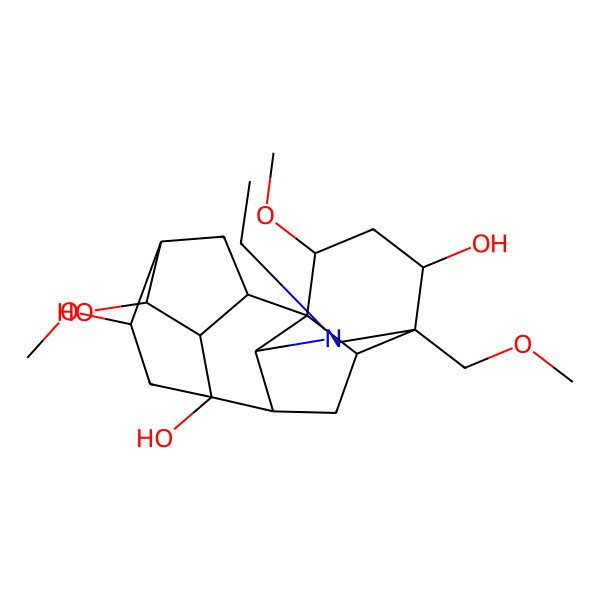 2D Structure of (1S,2R,3R,4S,5S,6S,8S,9S,10R,13R,14R,16S,17S)-11-ethyl-6,16-dimethoxy-13-(methoxymethyl)-11-azahexacyclo[7.7.2.12,5.01,10.03,8.013,17]nonadecane-4,8,14-triol