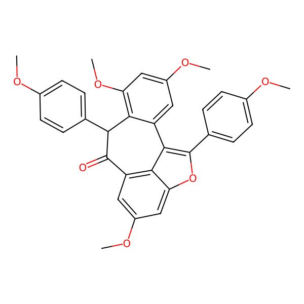 2D Structure of (8R)-4,6,12-trimethoxy-8,16-bis(4-methoxyphenyl)-15-oxatetracyclo[8.6.1.02,7.014,17]heptadeca-1(16),2(7),3,5,10(17),11,13-heptaen-9-one