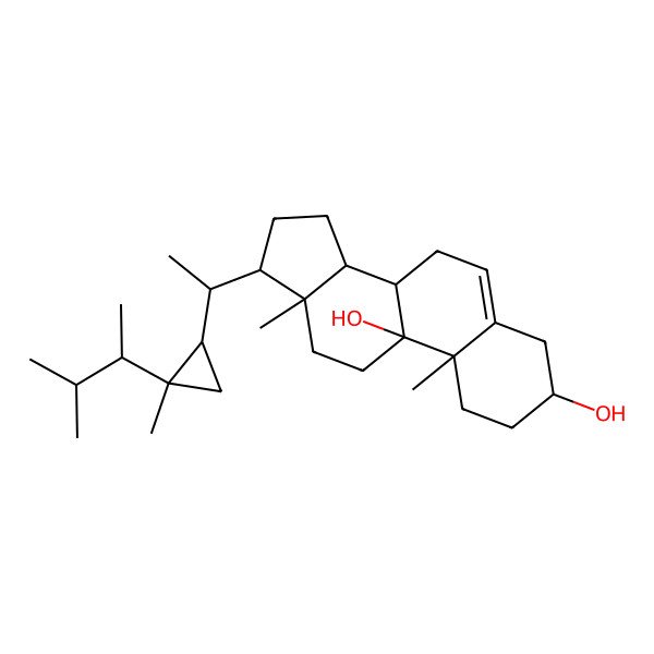 2D Structure of 10,13-Dimethyl-17-[1-[2-methyl-2-(3-methylbutan-2-yl)cyclopropyl]ethyl]-1,2,3,4,7,8,11,12,14,15,16,17-dodecahydrocyclopenta[a]phenanthrene-3,9-diol