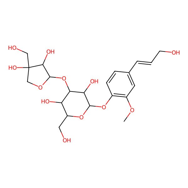 2D Structure of (2R,3R,4S,5R,6S)-4-[(2S,3R,4R)-3,4-dihydroxy-4-(hydroxymethyl)oxolan-2-yl]oxy-2-(hydroxymethyl)-6-[4-[(E)-3-hydroxyprop-1-enyl]-2-methoxyphenoxy]oxane-3,5-diol