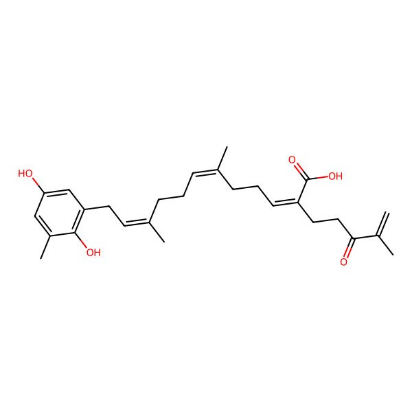 2D Structure of 12-(2,5-Dihydroxy-3-methylphenyl)-6,10-dimethyl-2-(4-methyl-3-oxopent-4-enyl)dodeca-2,6,10-trienoic acid