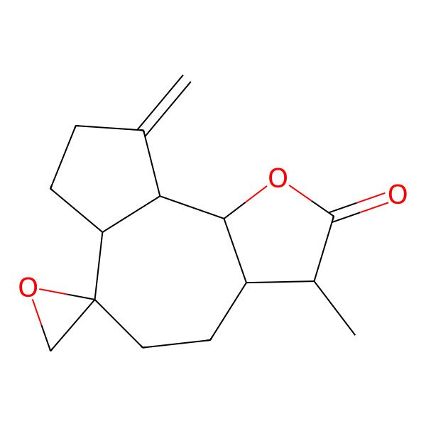 2D Structure of (3S,3aS,6R,6aR,9aR,9bS)-3-methyl-9-methylidenespiro[3a,4,5,6a,7,8,9a,9b-octahydro-3H-azuleno[4,5-b]furan-6,2'-oxirane]-2-one