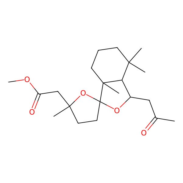 2D Structure of methyl 2-(1-acetonyl-2',3a,7,7-tetramethyl-spiro[4,5,6,7a-tetrahydro-1H-isobenzofuran-3,5'-tetrahydrofuran]-2'-yl)acetate