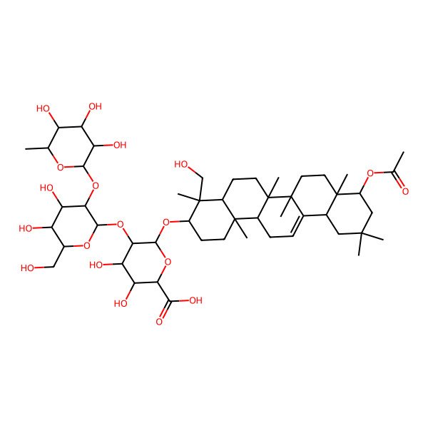 2D Structure of 6-[[9-Acetyloxy-4-(hydroxymethyl)-4,6a,6b,8a,11,11,14b-heptamethyl-1,2,3,4a,5,6,7,8,9,10,12,12a,14,14a-tetradecahydropicen-3-yl]oxy]-5-[4,5-dihydroxy-6-(hydroxymethyl)-3-(3,4,5-trihydroxy-6-methyloxan-2-yl)oxyoxan-2-yl]oxy-3,4-dihydroxyoxane-2-carboxylic acid