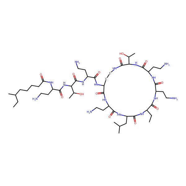 2D Structure of N-[4-amino-1-[[1-[[4-amino-1-oxo-1-[[6,9,18-tris(2-aminoethyl)-12-ethyl-3-(1-hydroxyethyl)-15-(2-methylpropyl)-2,5,8,11,14,17,20-heptaoxo-1,4,7,10,13,16,19-heptazacyclotricos-21-yl]amino]butan-2-yl]amino]-3-hydroxy-1-oxobutan-2-yl]amino]-1-oxobutan-2-yl]-6-methyloctanamide
