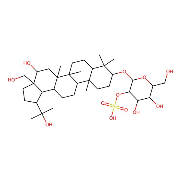 2D Structure of [4,5-Dihydroxy-2-[[4-hydroxy-3a-(hydroxymethyl)-1-(2-hydroxypropan-2-yl)-5a,5b,8,8,11a-pentamethyl-1,2,3,4,5,6,7,7a,9,10,11,11b,12,13,13a,13b-hexadecahydrocyclopenta[a]chrysen-9-yl]oxy]-6-(hydroxymethyl)oxan-3-yl] hydrogen sulfate