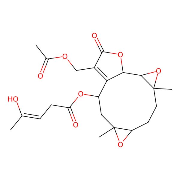 2D Structure of [(1R,2R,4S,7R,9S,11R)-13-(acetyloxymethyl)-4,9-dimethyl-14-oxo-3,8,15-trioxatetracyclo[10.3.0.02,4.07,9]pentadec-12-en-11-yl] (E)-4-hydroxypent-3-enoate