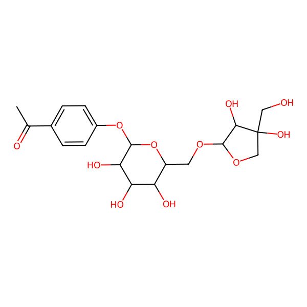 2D Structure of 1-[4-[(2S,3R,4S,5S,6R)-6-[[(2R,3R,4R)-3,4-dihydroxy-4-(hydroxymethyl)oxolan-2-yl]oxymethyl]-3,4,5-trihydroxyoxan-2-yl]oxyphenyl]ethanone