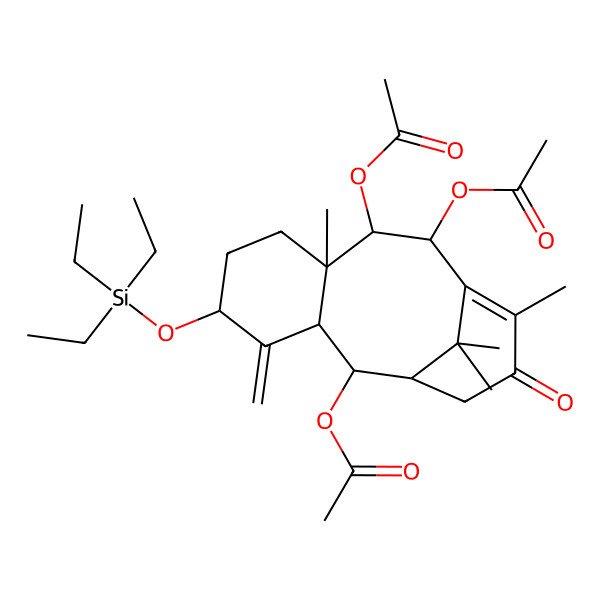 2D Structure of [(1R,2R,3R,5S,8R,9R,10R)-9,10-diacetyloxy-8,12,15,15-tetramethyl-4-methylidene-13-oxo-5-triethylsilyloxy-2-tricyclo[9.3.1.03,8]pentadec-11-enyl] acetate