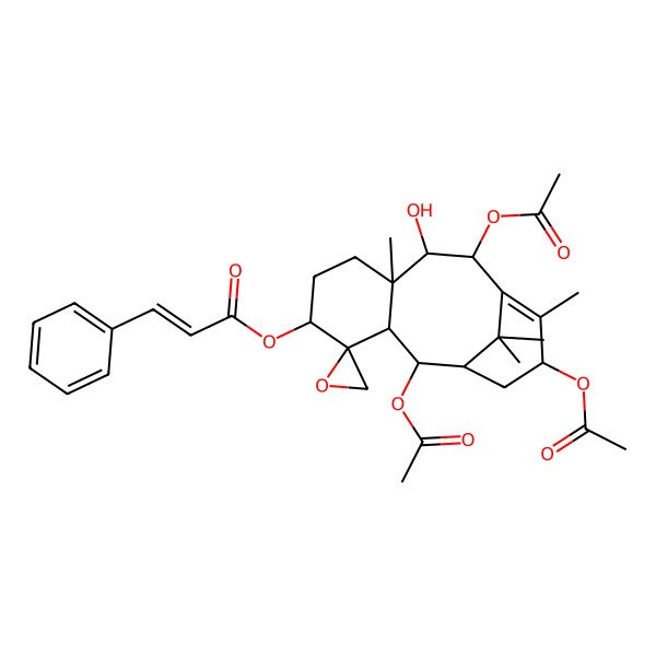 2D Structure of (2',10',13'-Triacetyloxy-9'-hydroxy-8',12',15',15'-tetramethylspiro[oxirane-2,4'-tricyclo[9.3.1.03,8]pentadec-11-ene]-5'-yl) 3-phenylprop-2-enoate