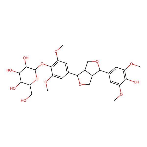 2D Structure of (2S,3R,4S,5R,6S)-2-[4-[(3S,3aR,6S,6aR)-3-(4-hydroxy-3,5-dimethoxyphenyl)-1,3,3a,4,6,6a-hexahydrofuro[3,4-c]furan-6-yl]-2,6-dimethoxyphenoxy]-6-(hydroxymethyl)oxane-3,4,5-triol