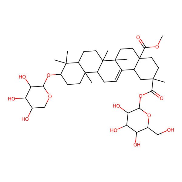 2D Structure of 4a-O-methyl 2-O-[3,4,5-trihydroxy-6-(hydroxymethyl)oxan-2-yl] 2,6a,6b,9,9,12a-hexamethyl-10-(3,4,5-trihydroxyoxan-2-yl)oxy-1,3,4,5,6,6a,7,8,8a,10,11,12,13,14b-tetradecahydropicene-2,4a-dicarboxylate