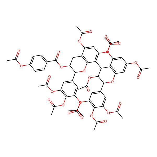 2D Structure of [(2R,3R)-5,7-diacetyloxy-2-(3,4,5-triacetyloxyphenyl)-8-[(2R,3R,4S)-3,5,7-triacetyloxy-2-(3,4,5-triacetyloxyphenyl)-3,4-dihydro-2H-chromen-4-yl]-3,4-dihydro-2H-chromen-3-yl] 4-acetyloxybenzoate