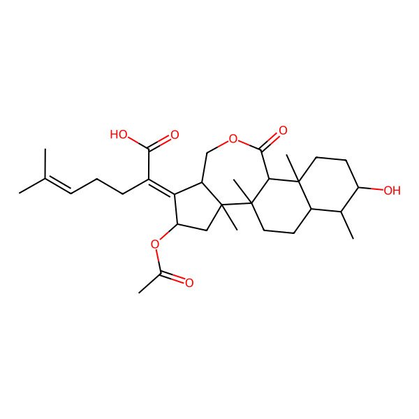2D Structure of (2Z)-2-[(1S,2S,4S,6R,10S,11S,14R,15S,16S)-4-acetyloxy-14-hydroxy-1,2,11,15-tetramethyl-9-oxo-8-oxatetracyclo[8.8.0.02,6.011,16]octadecan-5-ylidene]-6-methylhept-5-enoic acid