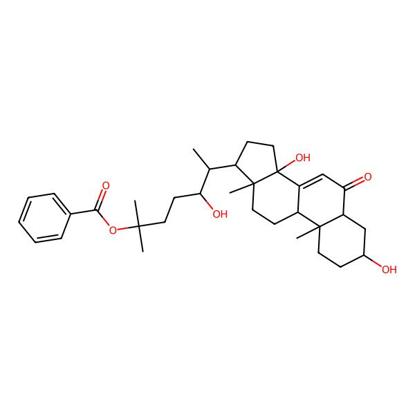 2D Structure of [6-(3,14-dihydroxy-10,13-dimethyl-6-oxo-2,3,4,5,9,11,12,15,16,17-decahydro-1H-cyclopenta[a]phenanthren-17-yl)-5-hydroxy-2-methylheptan-2-yl] benzoate