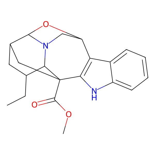 2D Structure of methyl (1S,11R,13R,15S,16S,18S)-15-ethyl-19-oxa-9,17-diazahexacyclo[15.2.1.02,10.03,8.011,16.013,18]icosa-2(10),3,5,7-tetraene-11-carboxylate