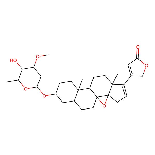 2D Structure of 3-[14-(5-hydroxy-4-methoxy-6-methyloxan-2-yl)oxy-7,11-dimethyl-2-oxapentacyclo[8.8.0.01,3.03,7.011,16]octadec-5-en-6-yl]-2H-furan-5-one