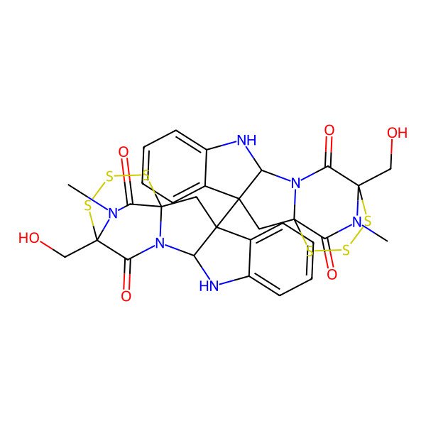 2D Structure of 14-(Hydroxymethyl)-3-[14-(hydroxymethyl)-19-methyl-13,18-dioxo-15,16,17-trithia-10,12,19-triazapentacyclo[12.3.2.01,12.03,11.04,9]nonadeca-4,6,8-trien-3-yl]-19-methyl-15,16,17-trithia-10,12,19-triazapentacyclo[12.3.2.01,12.03,11.04,9]nonadeca-4,6,8-triene-13,18-dione
