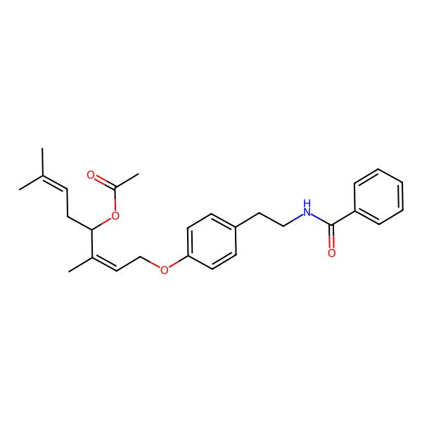 2D Structure of [(2E)-1-[4-(2-benzamidoethyl)phenoxy]-3,7-dimethylocta-2,6-dien-4-yl] acetate