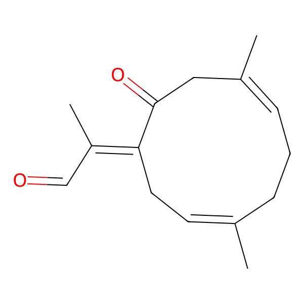 2D Structure of (2E)-2-[(3Z,7Z)-4,8-dimethyl-10-oxocyclodeca-3,7-dien-1-ylidene]propanal